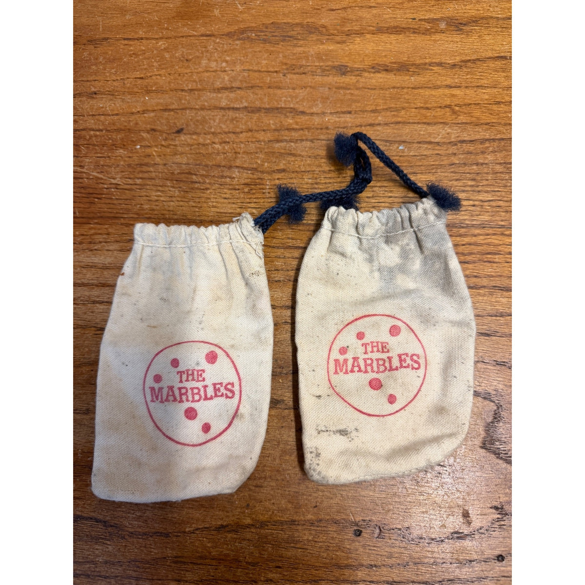 Two Vintage 'The Marbles' Cloth Toy Marbles Bag Childrens Game