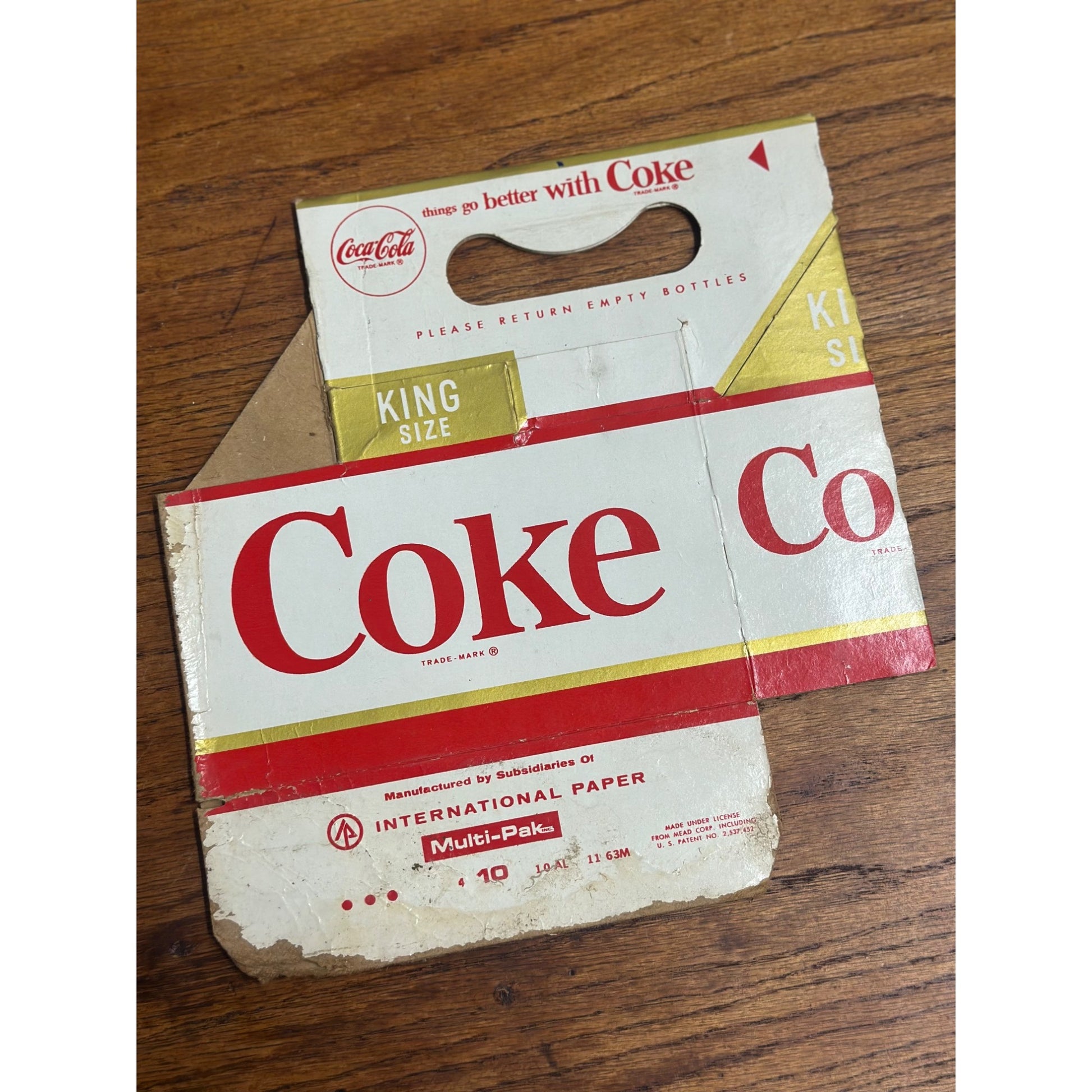 1950s Coca Cola Cardboard Carrier Six Pack Carton Bottle Case Vintage Coke King