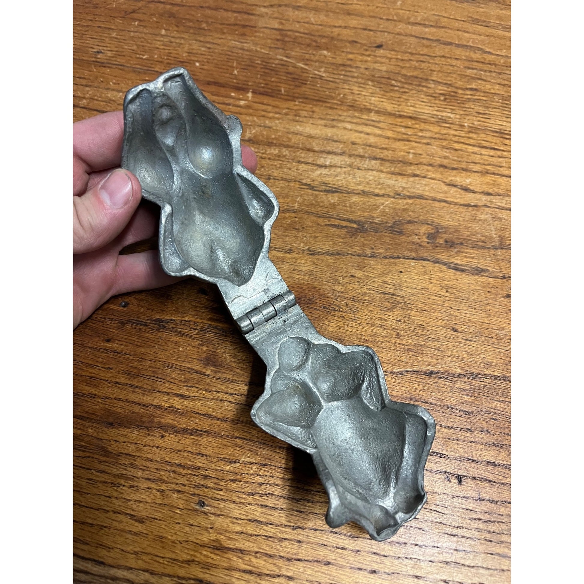 Antique Primitive Pewter Turkey Thanksgiving Ice Cream Mold Hinged Country