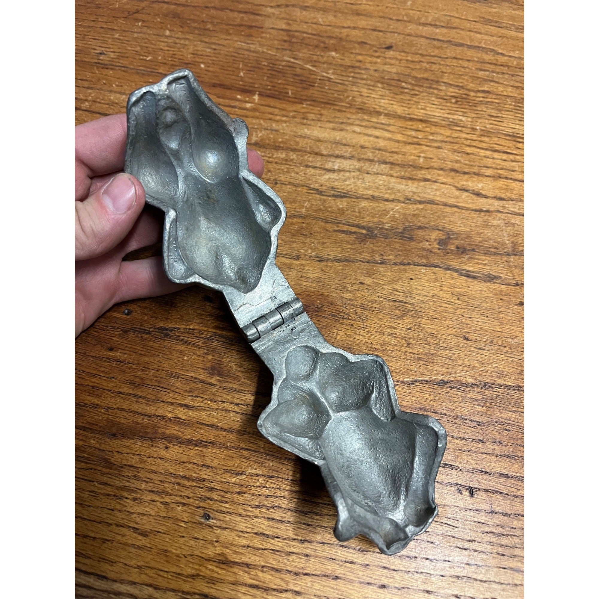 Antique Primitive Pewter Turkey Thanksgiving Ice Cream Mold Hinged Country