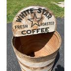 Vintage Grocery Store Retail White Star Coffee Fresh Roasted Barrel Display