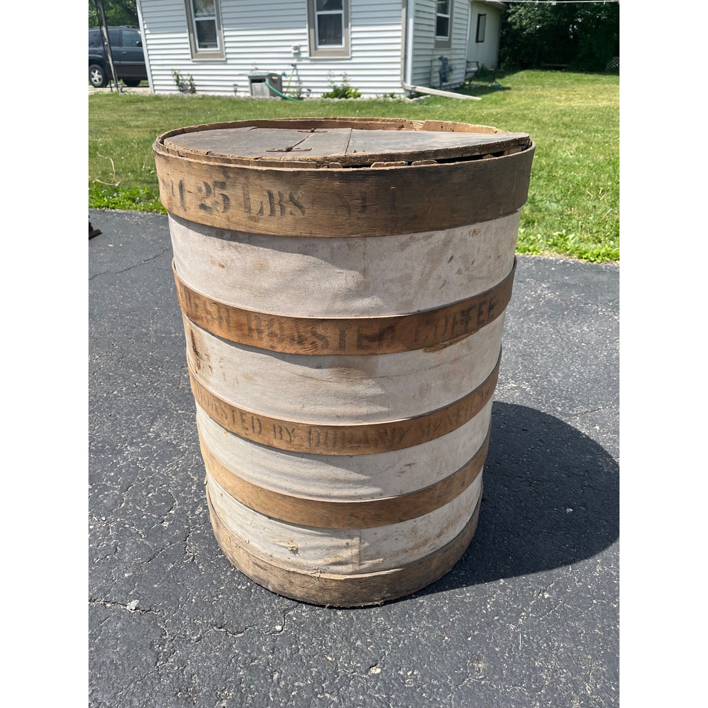 Vintage Grocery Store Retail White Star Coffee Fresh Roasted Barrel Display