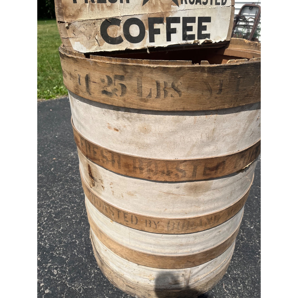 Vintage Grocery Store Retail White Star Coffee Fresh Roasted Barrel Display