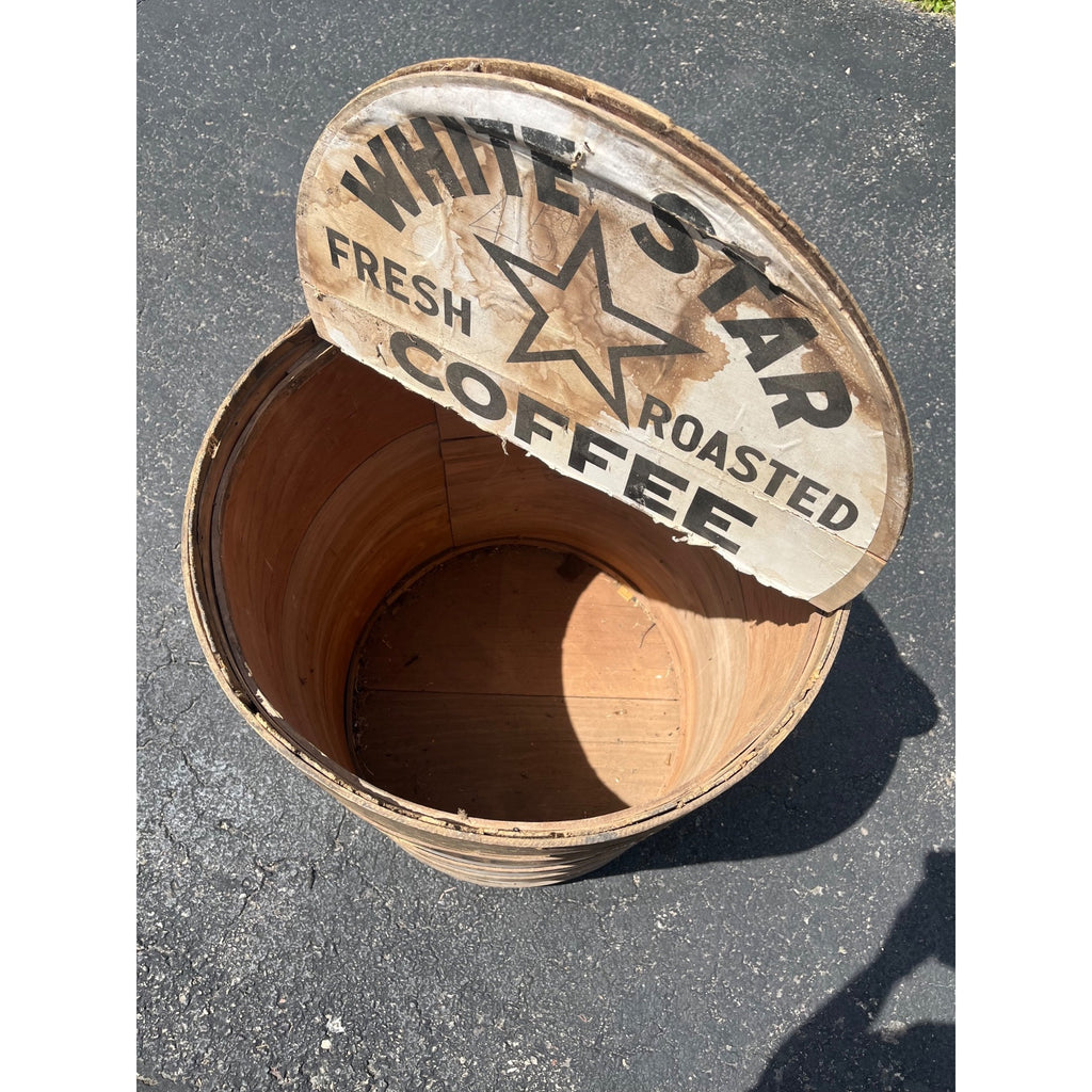 Vintage Grocery Store Retail White Star Coffee Fresh Roasted Barrel Display