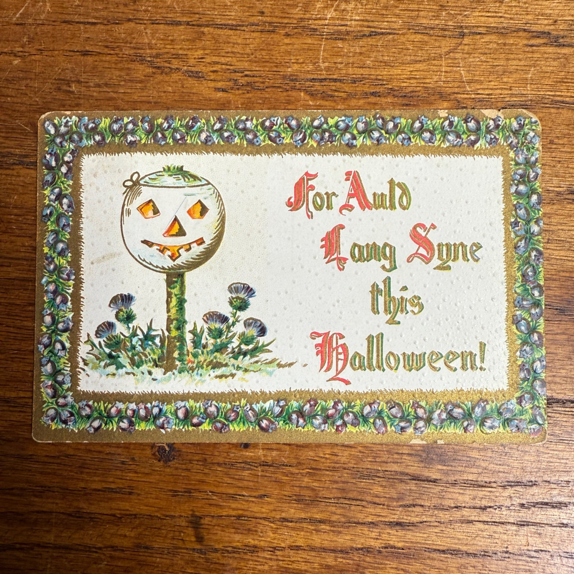 Embossed Halloween White Pumpkin JOL Auld Lang Syne Series 2040 Vintage Postcard