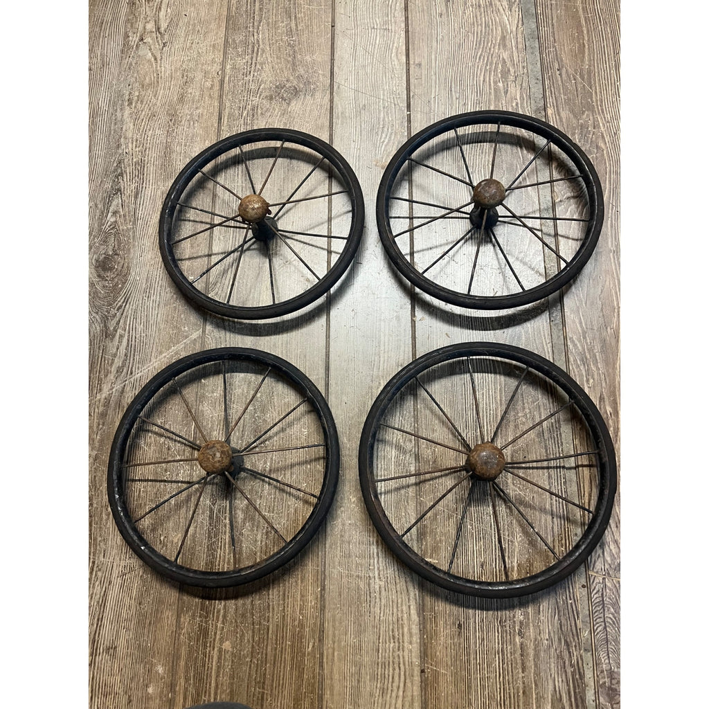 Antique Vintage Rubber & Metal Spoke Wagon Cart Pedal Car Buggy Wheels 10" Dia