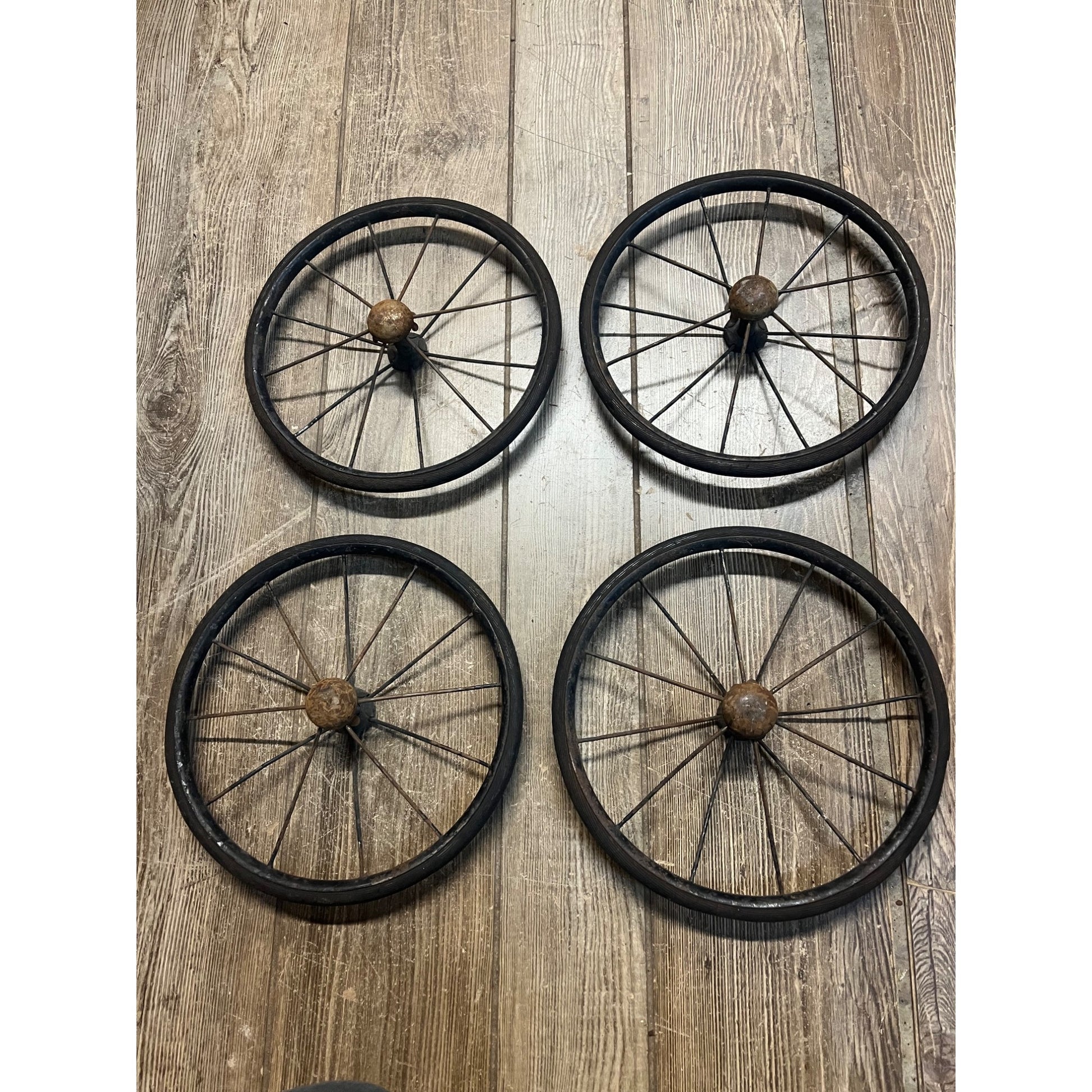 Antique Vintage Rubber & Metal Spoke Wagon Cart Pedal Car Buggy Wheels 10" Dia