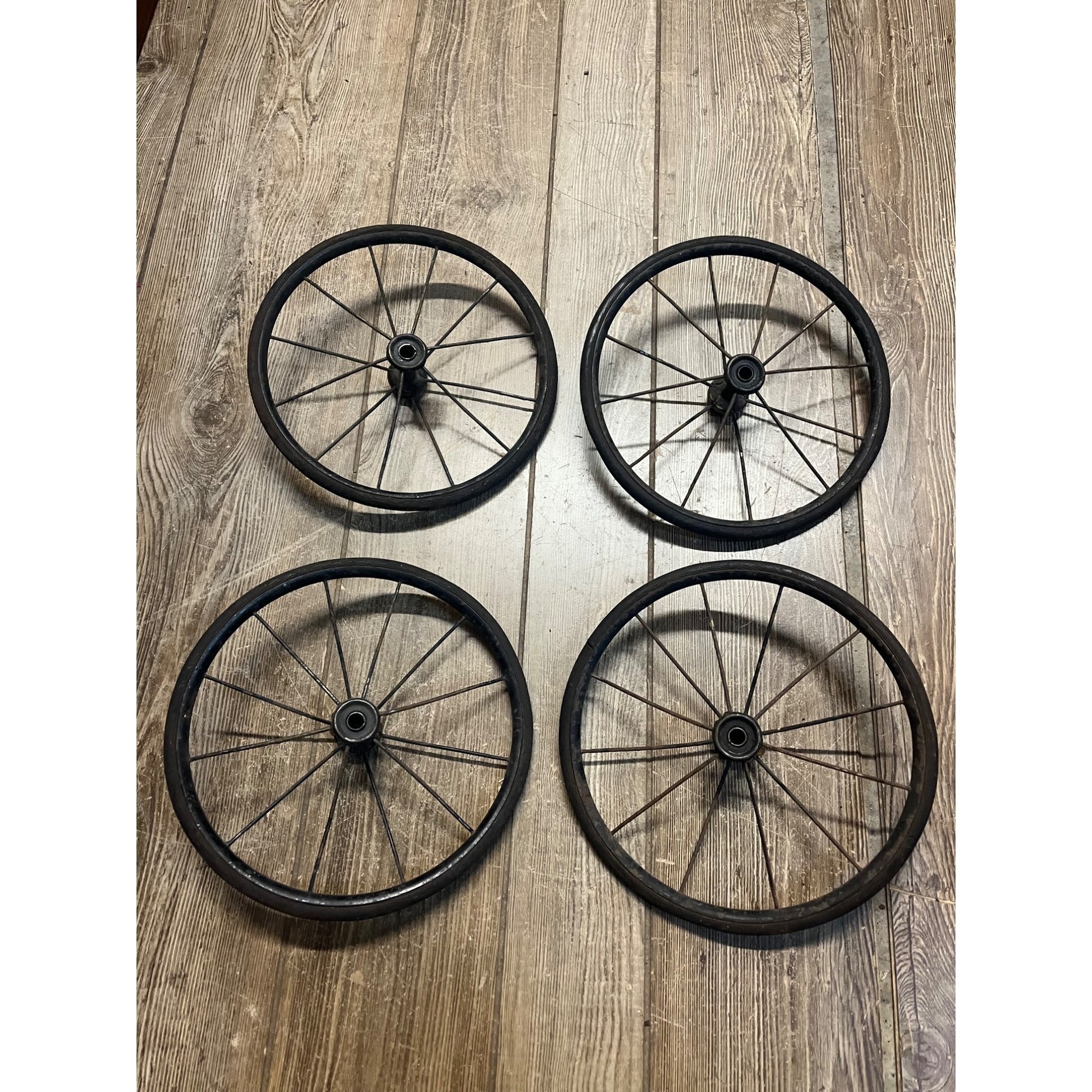 Antique Vintage Rubber & Metal Spoke Wagon Cart Pedal Car Buggy Wheels 10" Dia