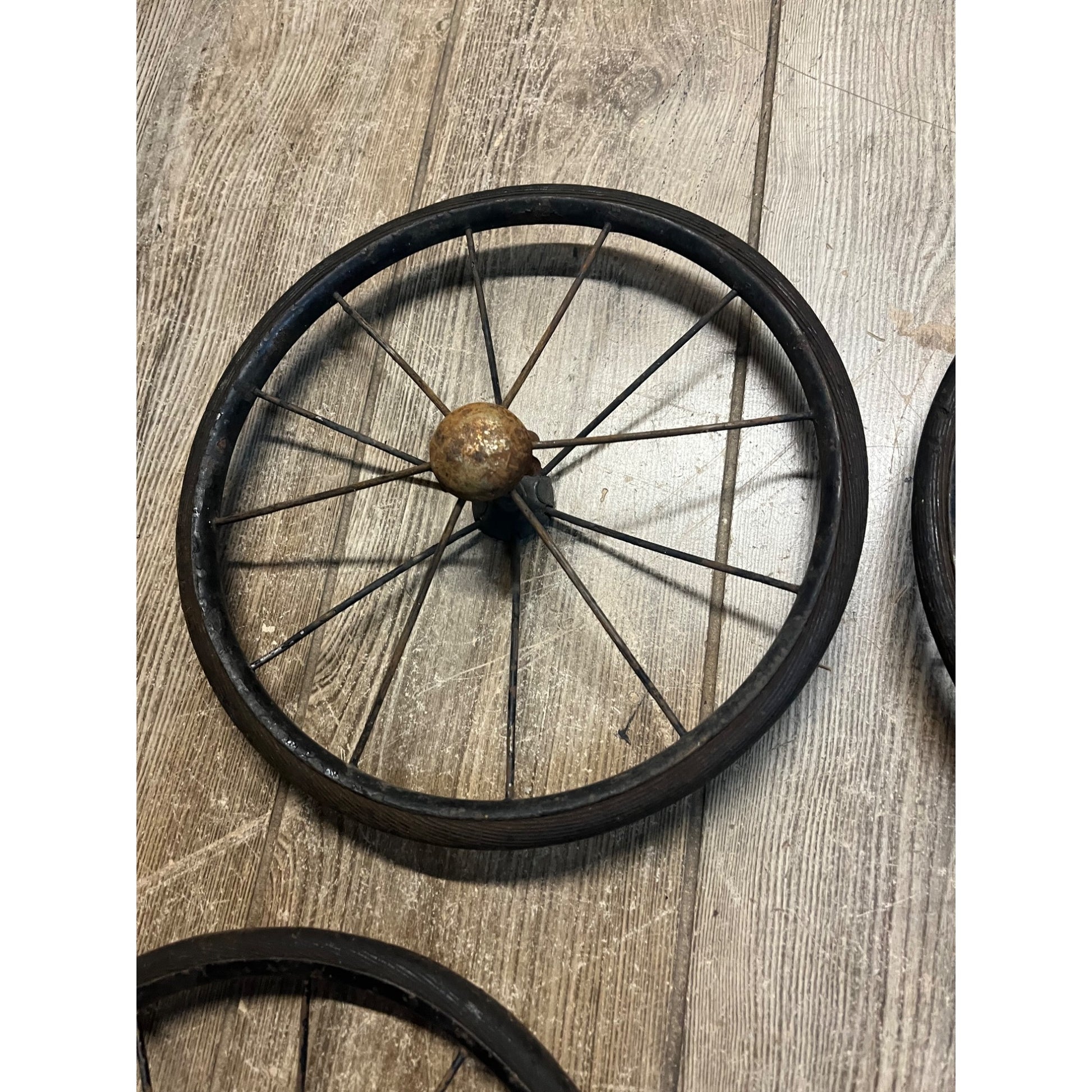 Antique Vintage Rubber & Metal Spoke Wagon Cart Pedal Car Buggy Wheels 10" Dia