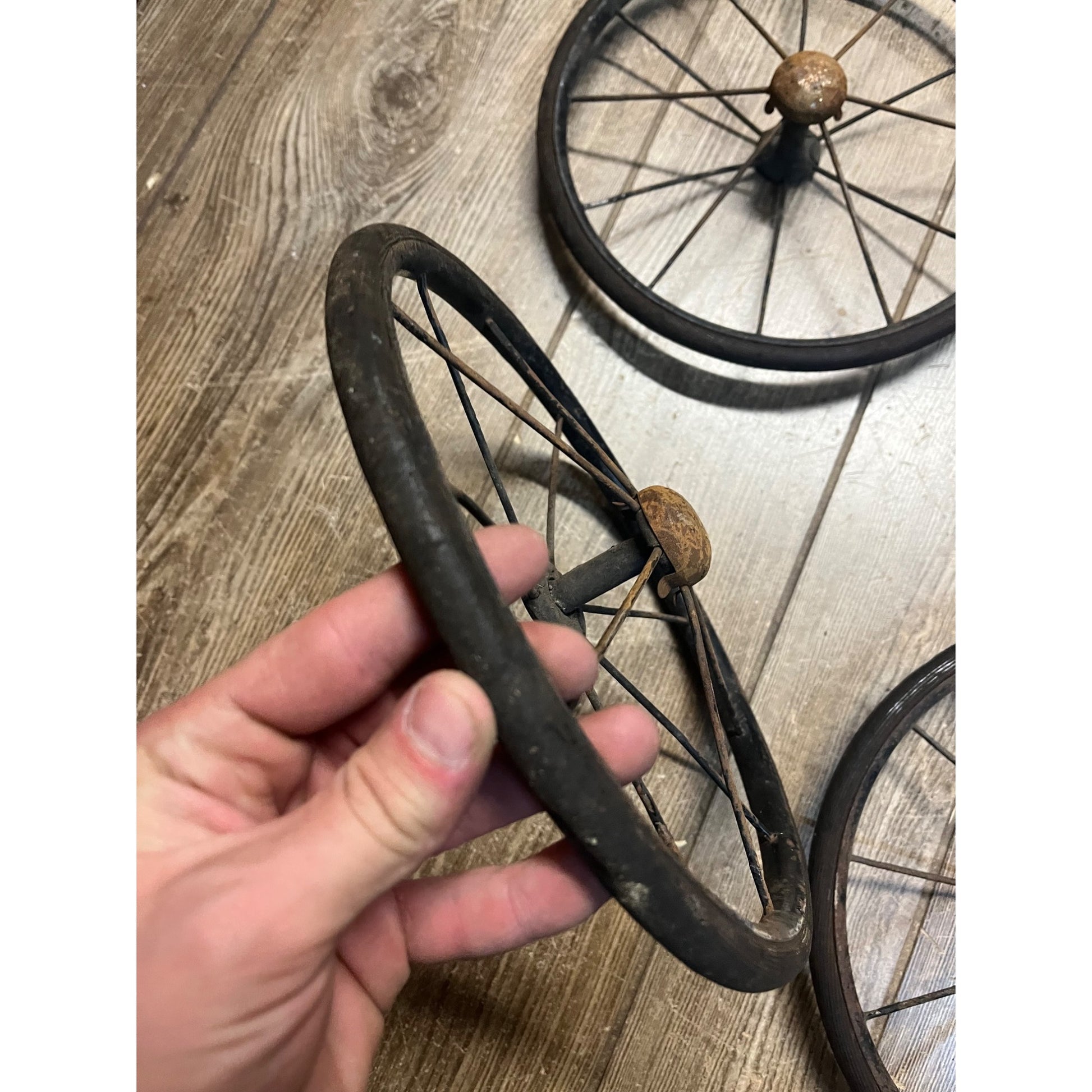 Antique Vintage Rubber & Metal Spoke Wagon Cart Pedal Car Buggy Wheels 10" Dia