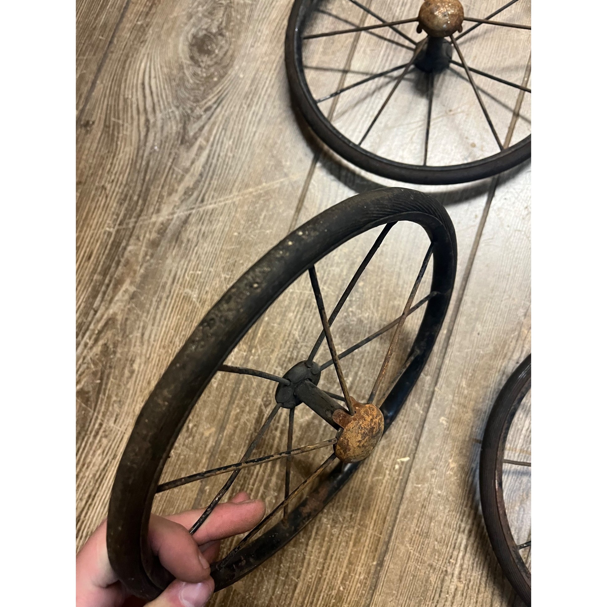 Antique Vintage Rubber & Metal Spoke Wagon Cart Pedal Car Buggy Wheels 10" Dia