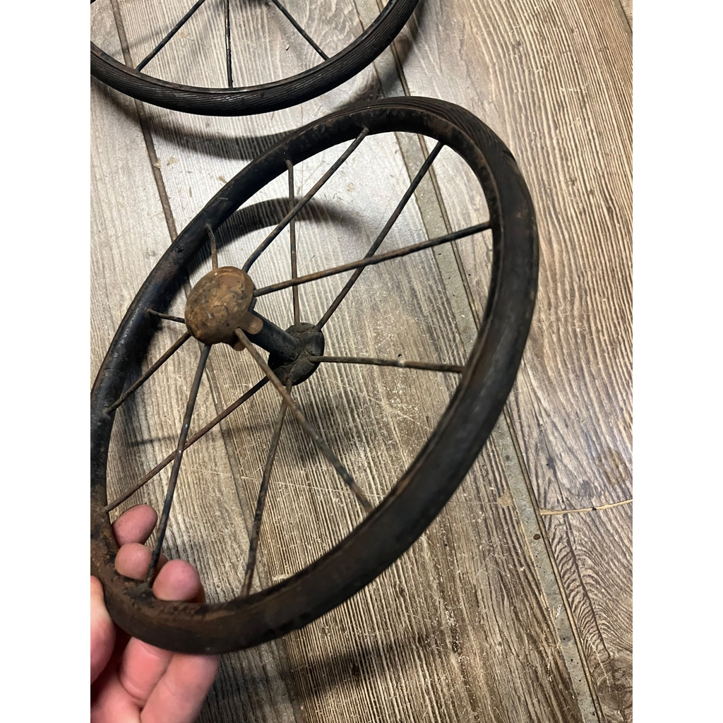Antique Vintage Rubber & Metal Spoke Wagon Cart Pedal Car Buggy Wheels 10" Dia