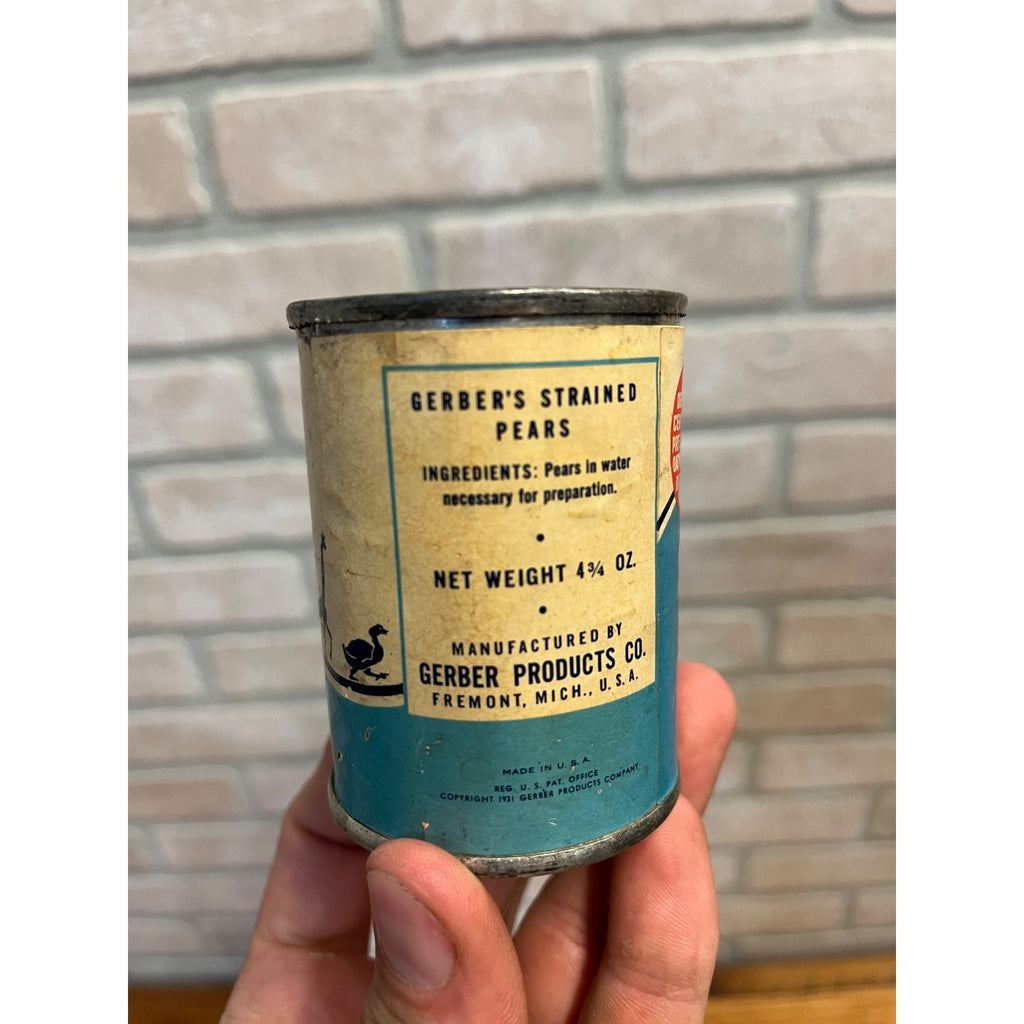 Vintage Gerber's Baby Food Tin Can w/Label - Pears - Copyright 1931
