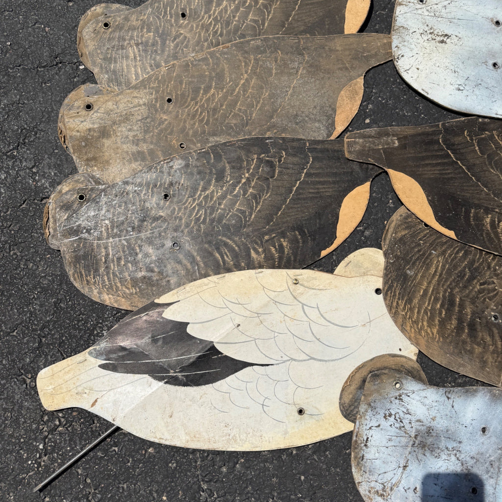 12 Vintage Johnson’s Folding Goose Decoys W/Metal Stakes Original Bag As-Is