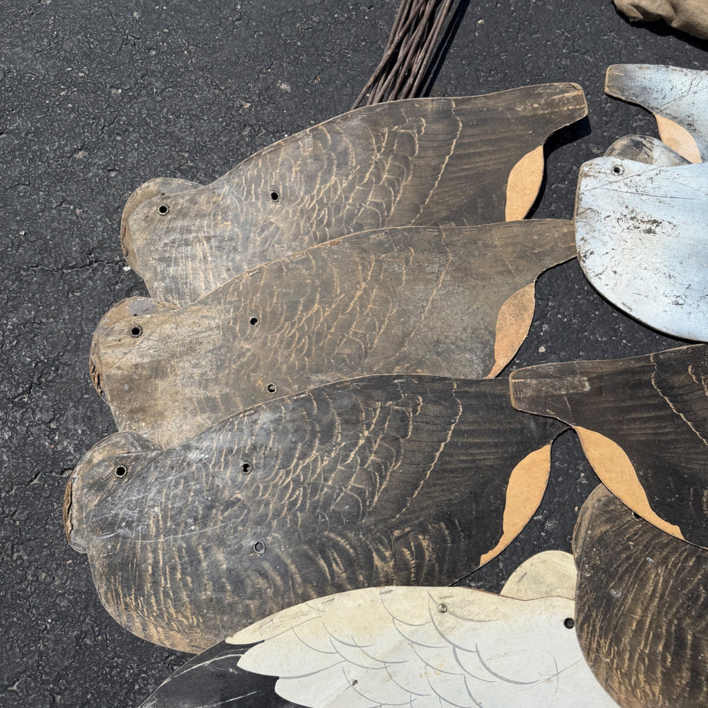 12 Vintage Johnson’s Folding Goose Decoys W/Metal Stakes Original Bag As-Is