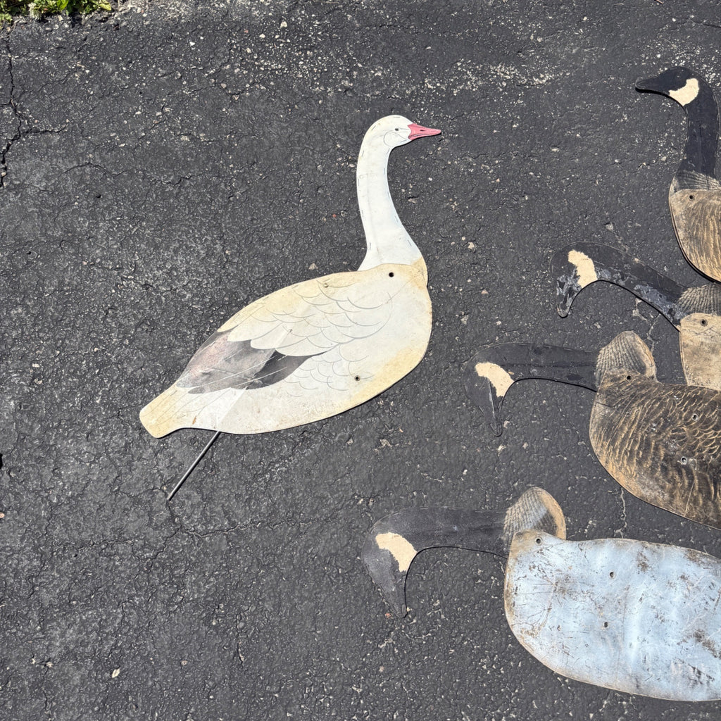 12 Vintage Johnson’s Folding Goose Decoys W/Metal Stakes Original Bag As-Is