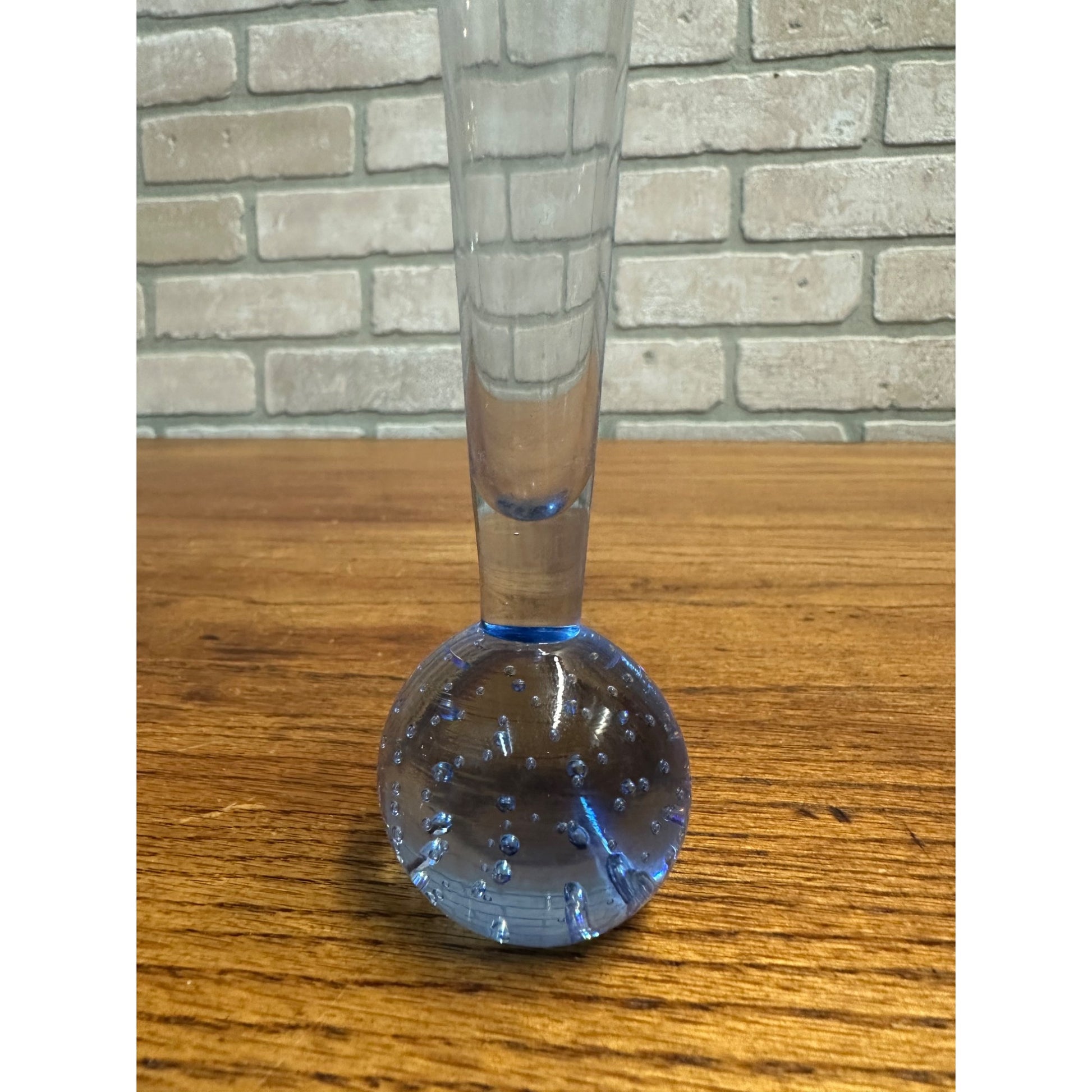 Vintage Vase Blue Hand-Blown Controlled Bubble Glass Bud Single Stem Flower