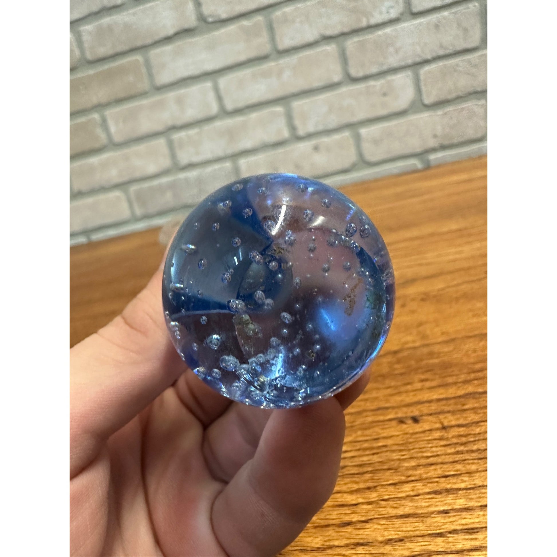 Vintage Vase Blue Hand-Blown Controlled Bubble Glass Bud Single Stem Flower
