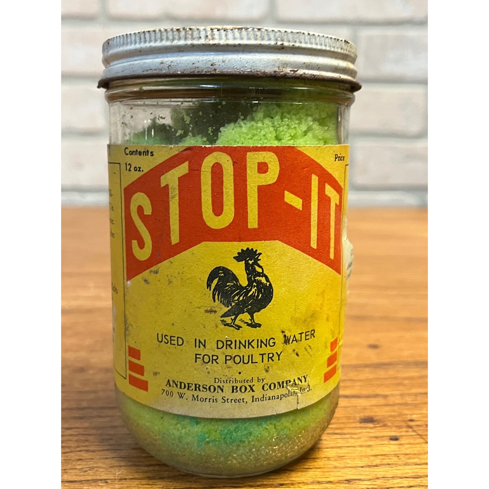 Vintage Chicken Poultry Stop-It Veterinarian Anderson Box Jar