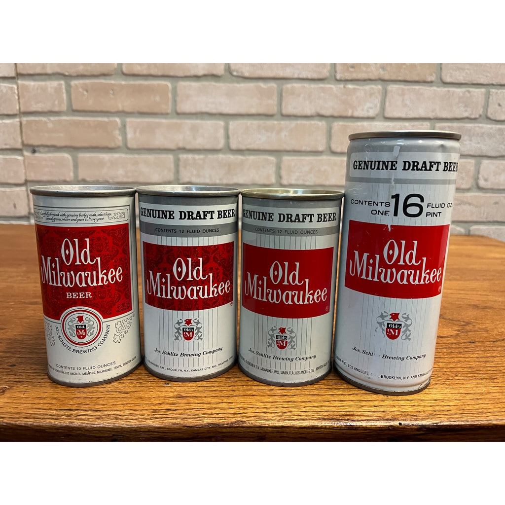 Vintage Old Milwaukee Schlitz Brewing Milwaukee Pull Tab Beer Cans 10, 12 & 16oz