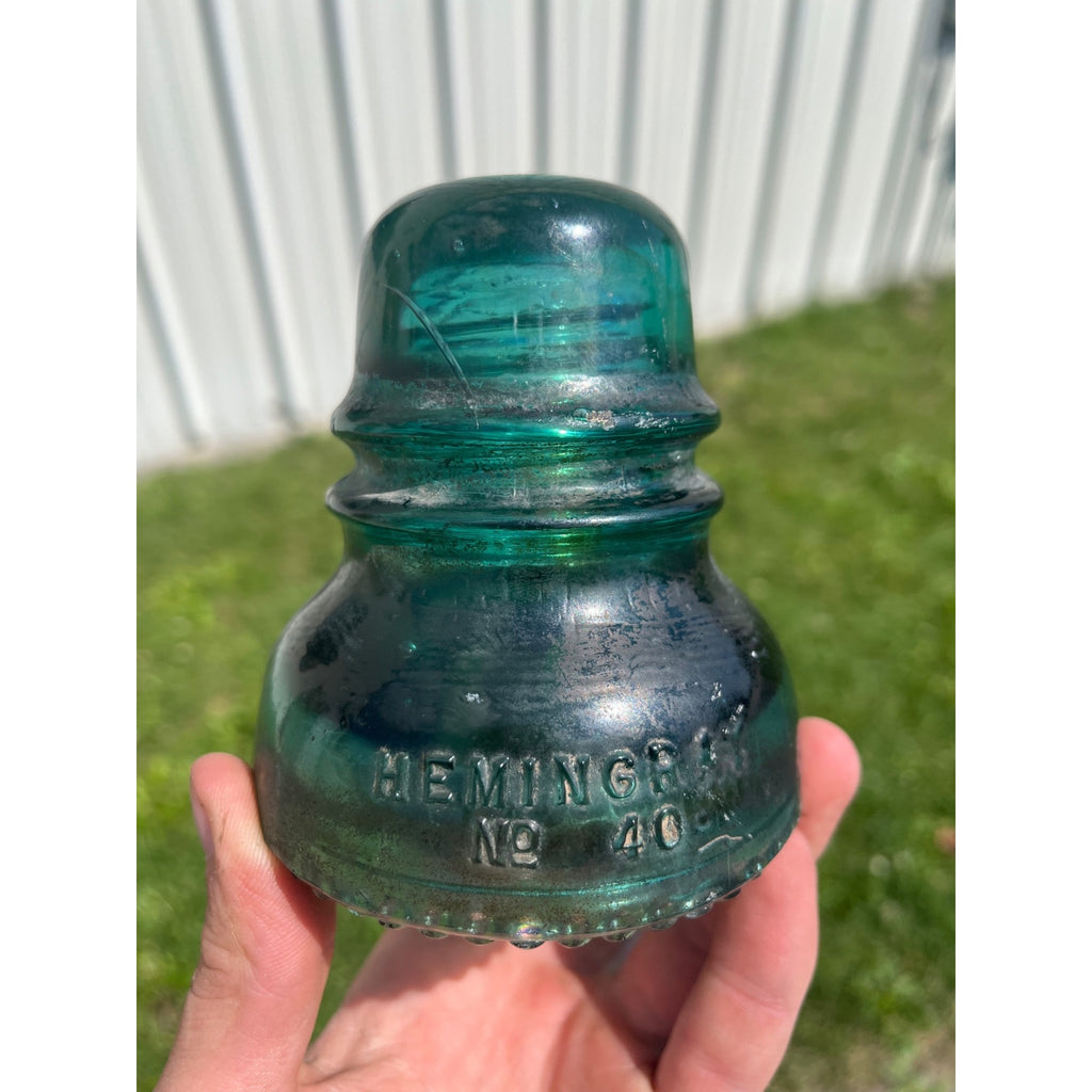 Antique Hemingray No. 40 Aqua Blue Green Glass Telephone Insulator Pat. 1893