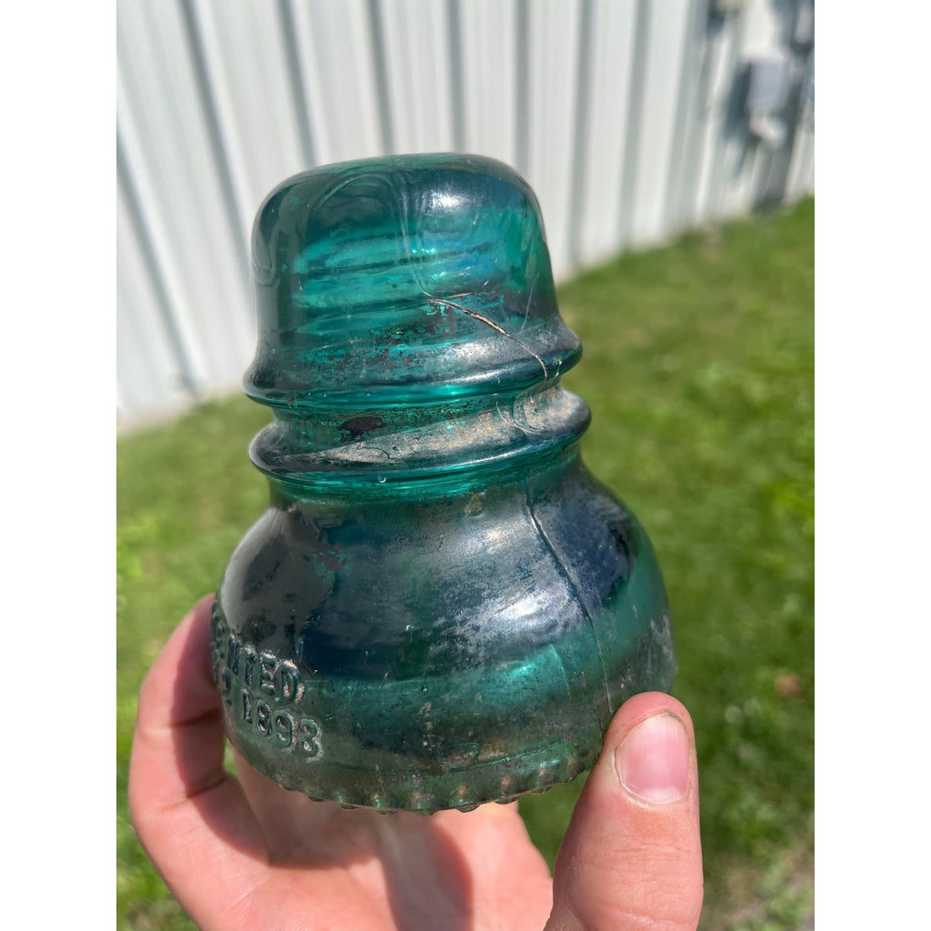 Antique Hemingray No. 40 Aqua Blue Green Glass Telephone Insulator Pat. 1893