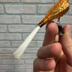 Antique Germany Glass Clip On Bird Ornament Gold Colored Cotton Spun Tail