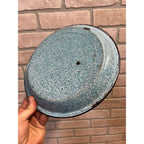 Antique Primitive Light Blue and White Swirl Enamel Graniteware Round Pie Pan/ Baking Dish/ Farmhouse Decor
