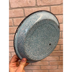 Antique Primitive Light Blue and White Swirl Enamel Graniteware Round Pie Pan/ Baking Dish/ Farmhouse Decor