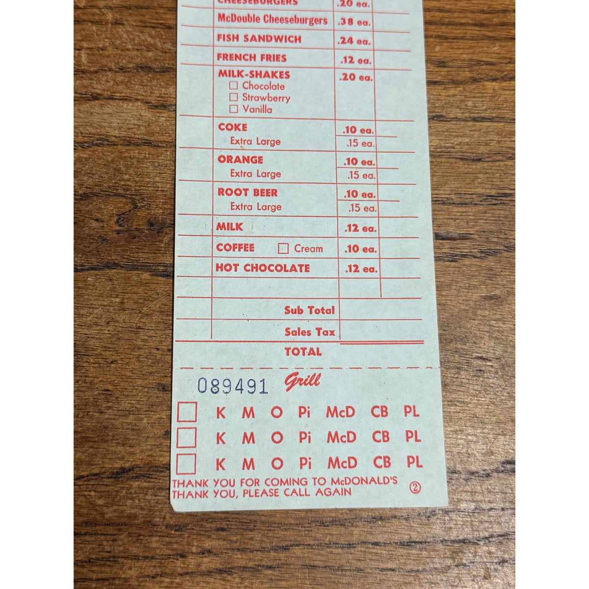 RARE Vintage 1960s McDonalds System Food Order Paper Receipt Slash M Logo
