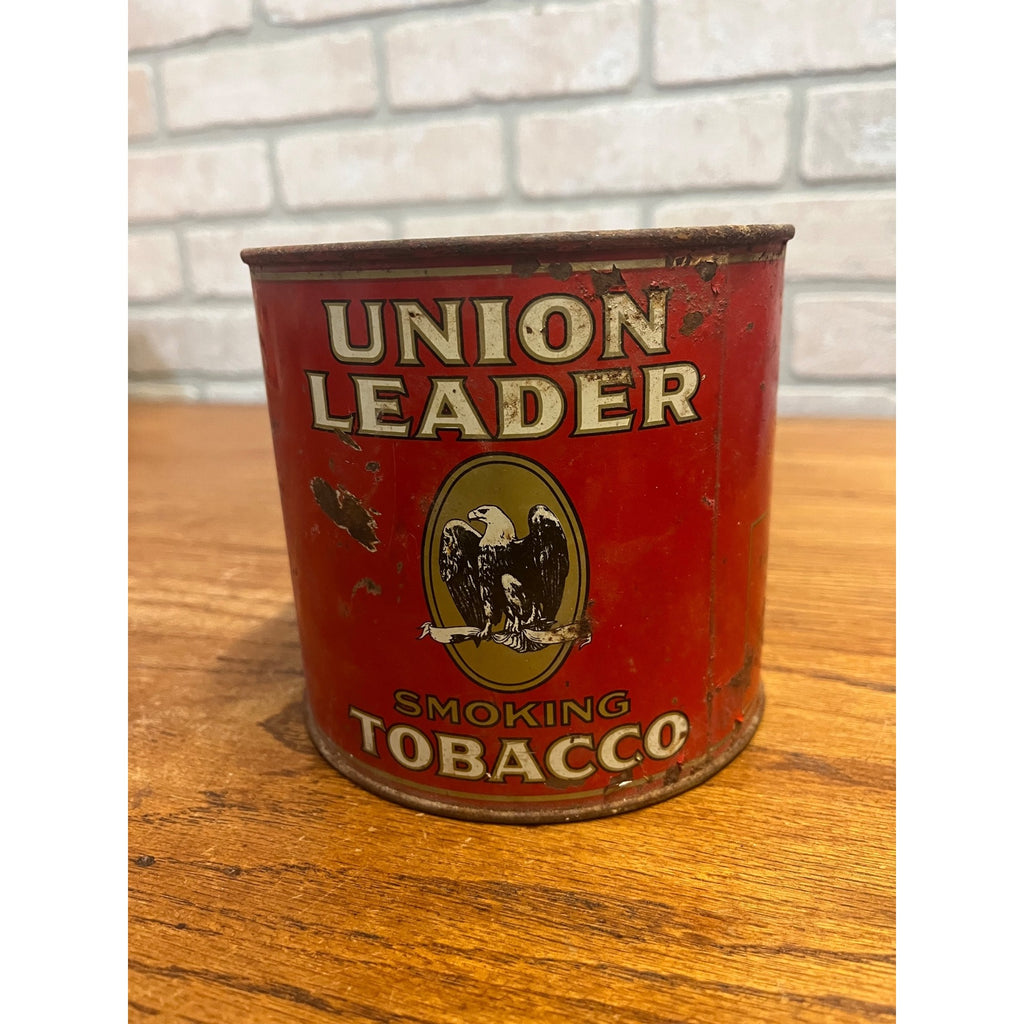 Vintage Union Leader Smoking Tobacco Tin Can Humidor Red P. Lorillard Co. Circa 1900s
