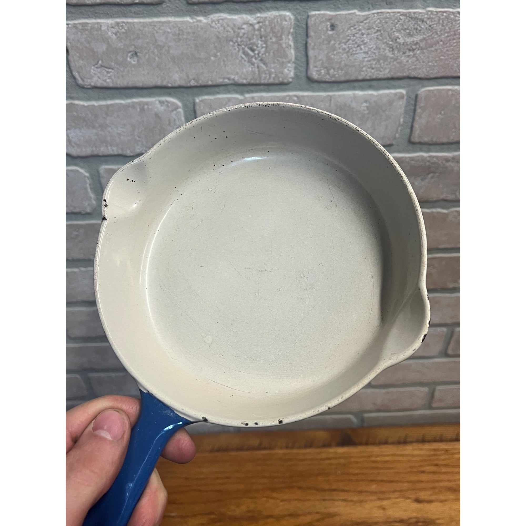 Vintage Le Creuset Skillet 6.5" Blue Enamel #16 Cast Iron Fry Pan Double Spout