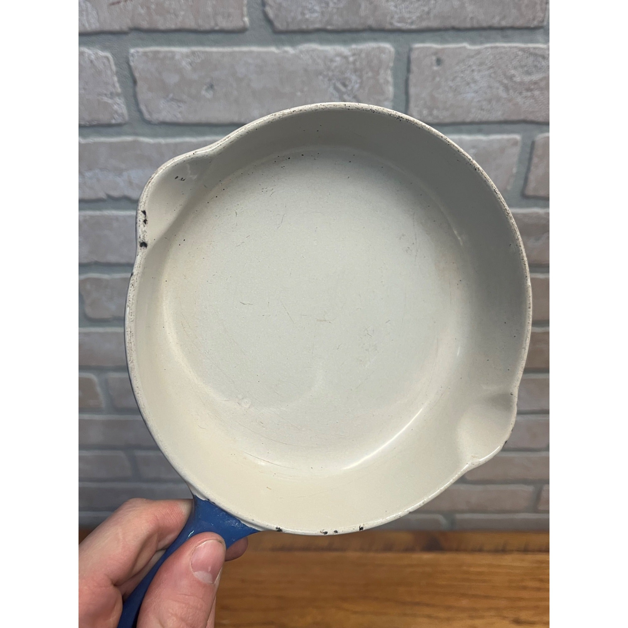 Vintage Le Creuset Skillet 6.5" Blue Enamel #16 Cast Iron Fry Pan Double Spout