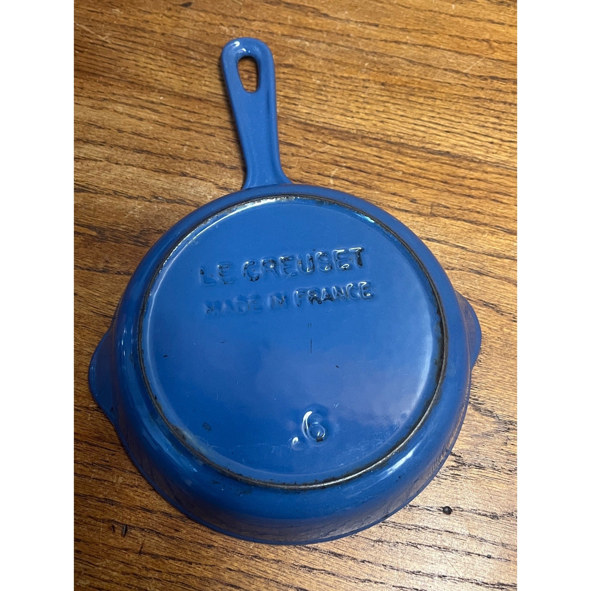 Vintage Le Creuset Skillet 6.5" Blue Enamel #16 Cast Iron Fry Pan Double Spout