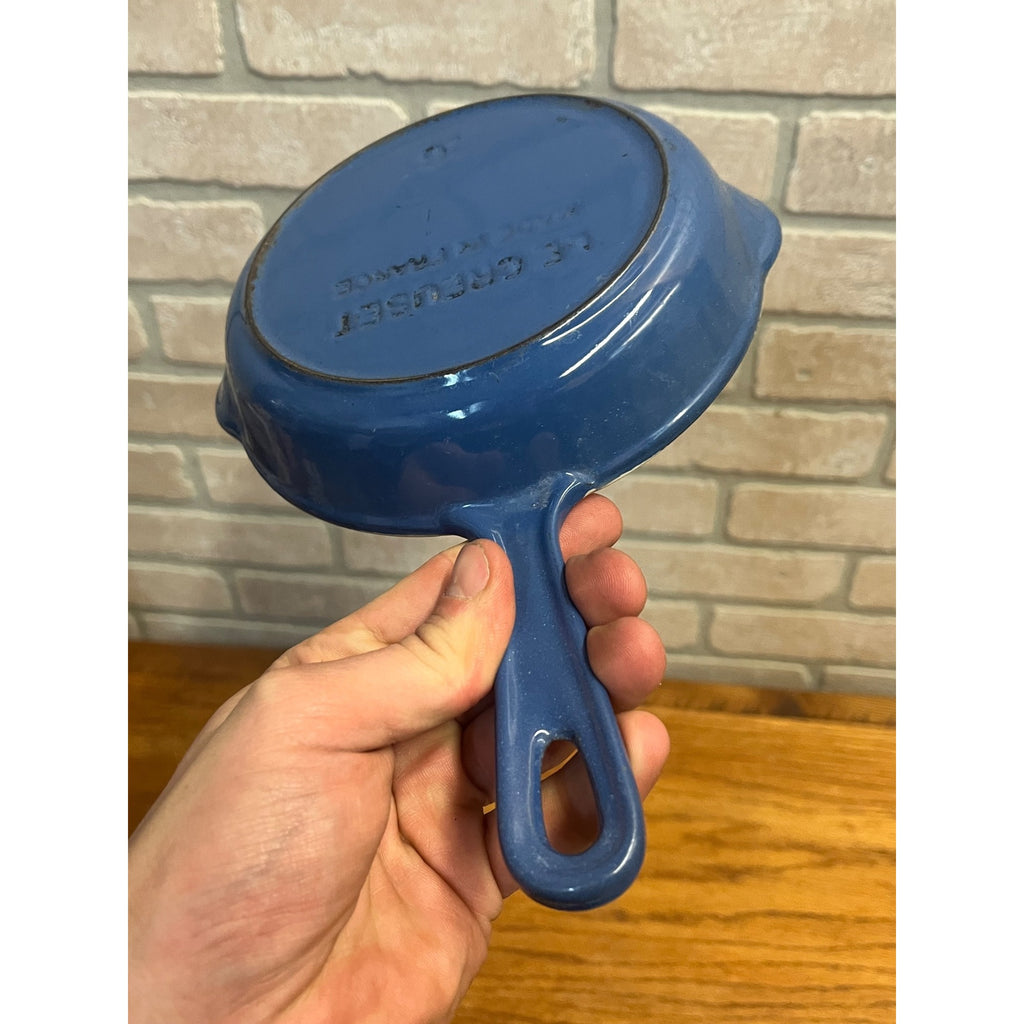 Vintage Le Creuset Skillet 6.5" Blue Enamel #16 Cast Iron Fry Pan Double Spout