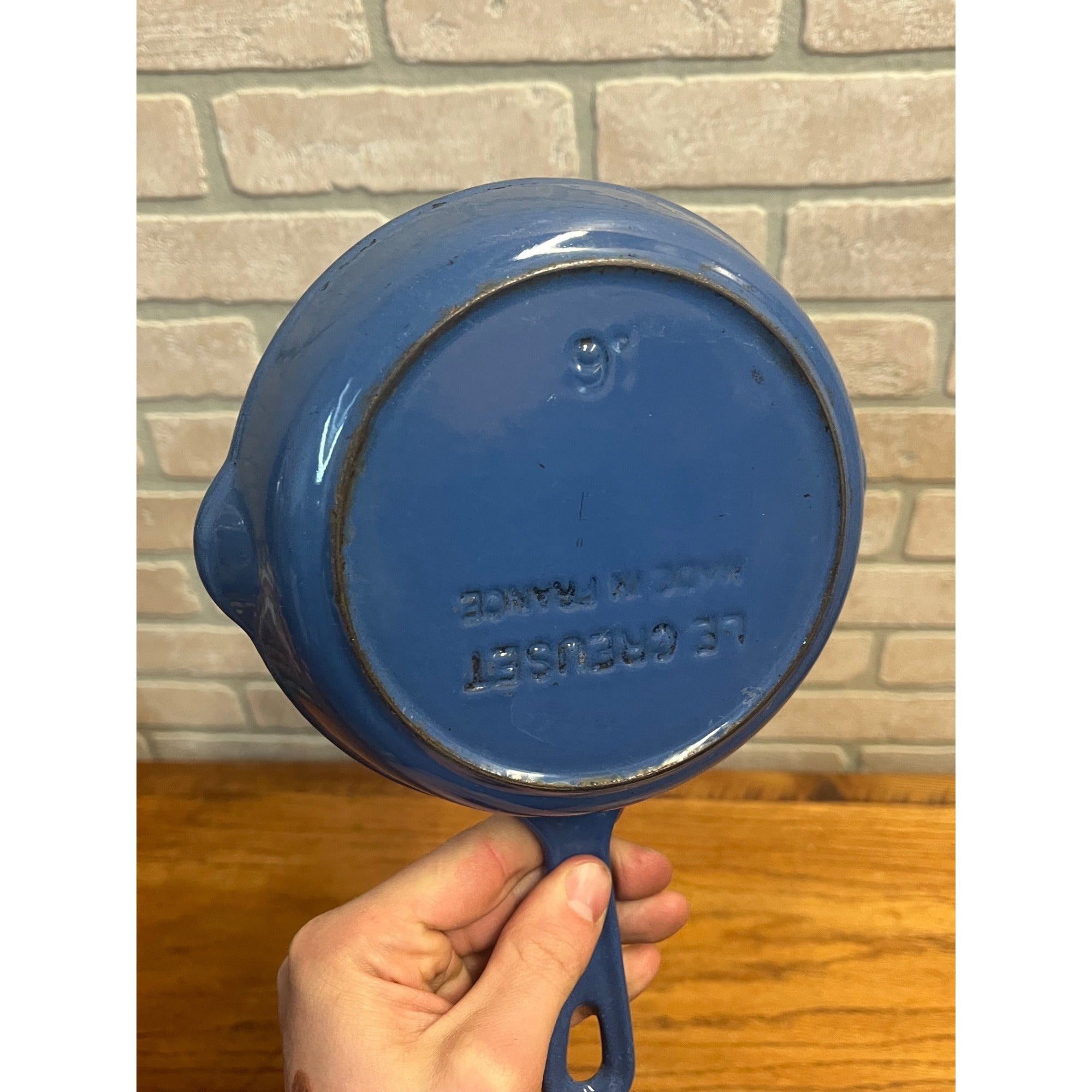 Vintage Le Creuset Skillet 6.5" Blue Enamel #16 Cast Iron Fry Pan Double Spout