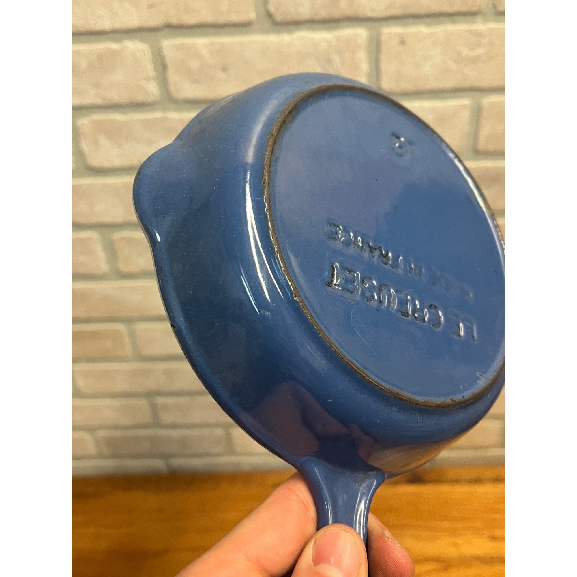 Vintage Le Creuset Skillet 6.5" Blue Enamel #16 Cast Iron Fry Pan Double Spout