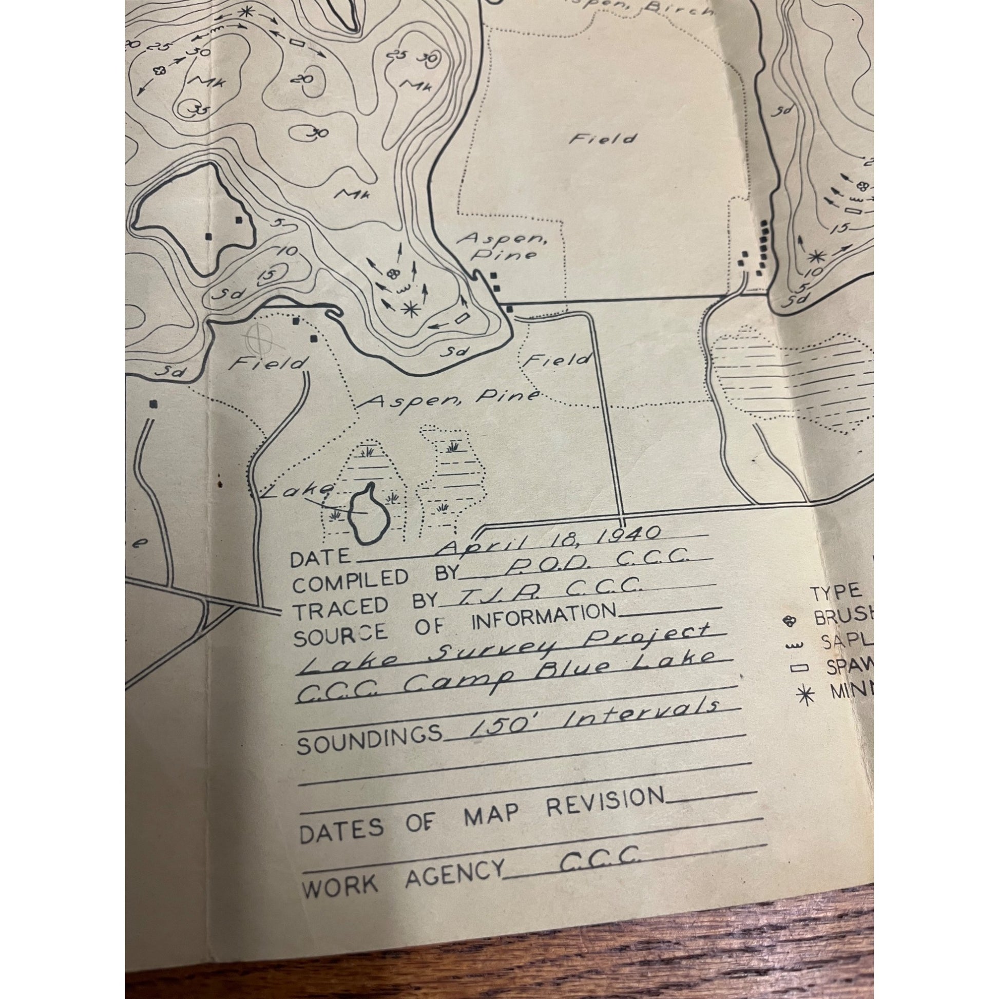 Original Civilian Conservation Corps CCC Lake Shishebogama Survey Map