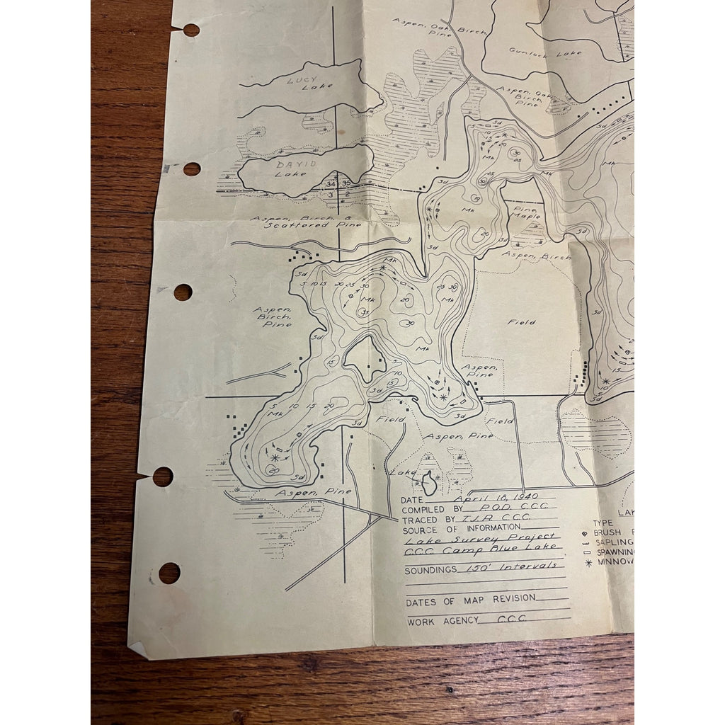 Original Civilian Conservation Corps CCC Lake Shishebogama Survey Map