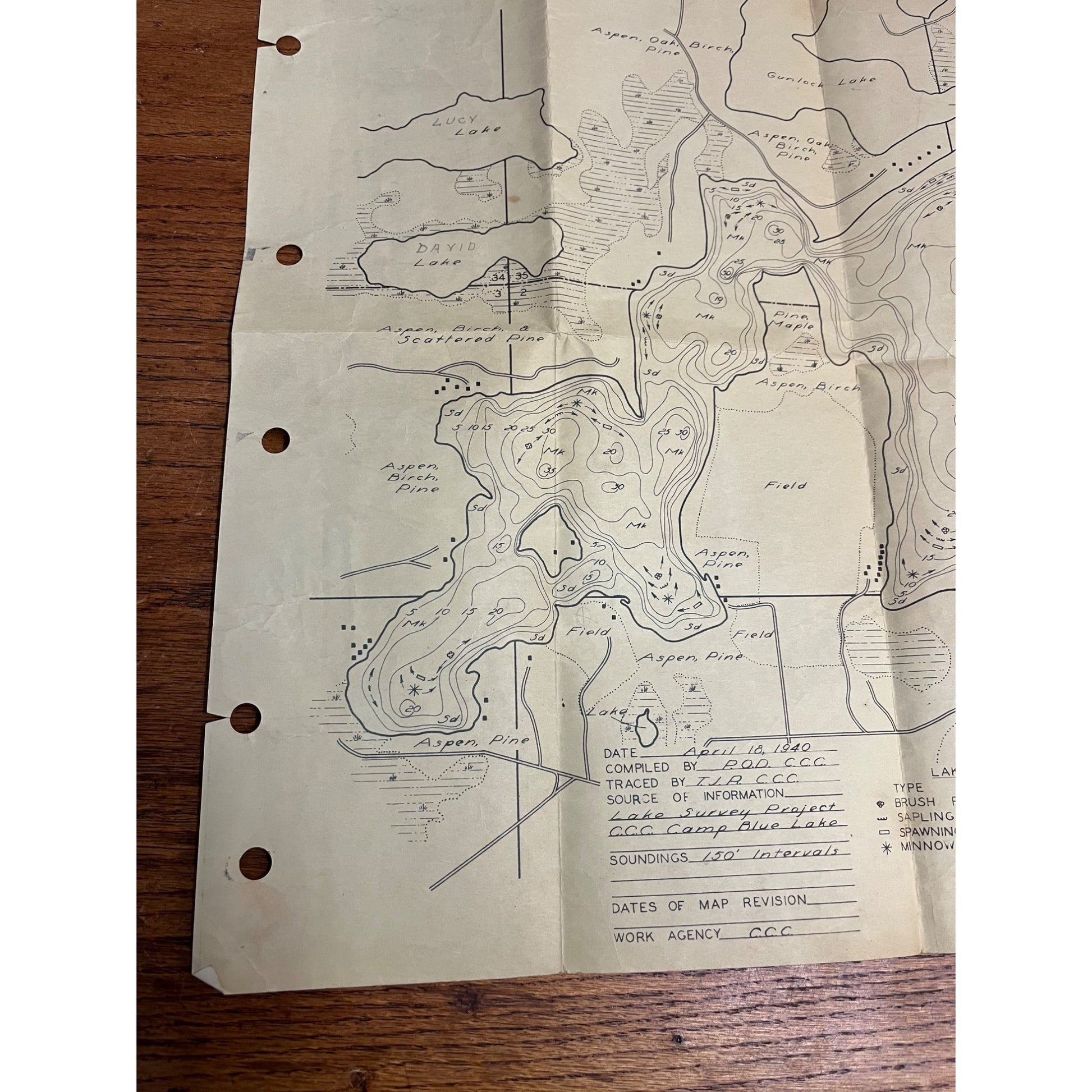 Original Civilian Conservation Corps CCC Lake Shishebogama Survey Map
