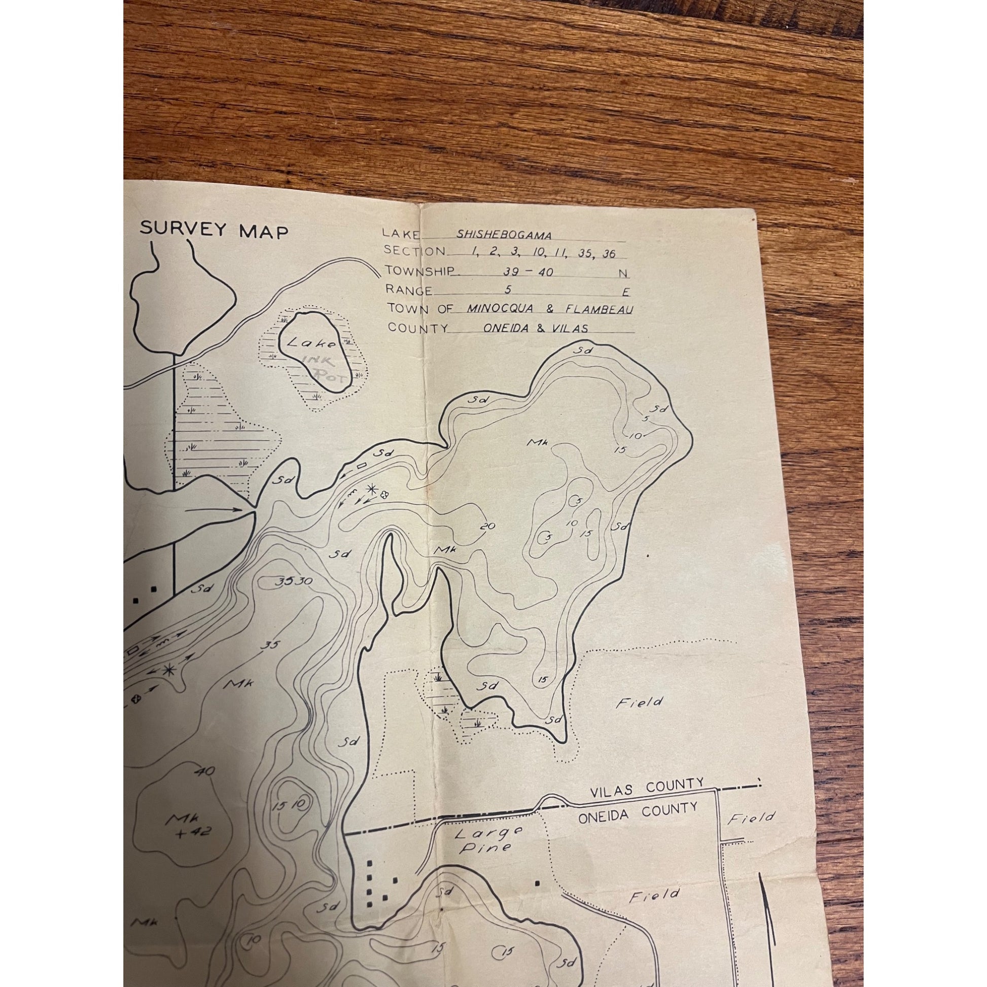 Original Civilian Conservation Corps CCC Lake Shishebogama Survey Map