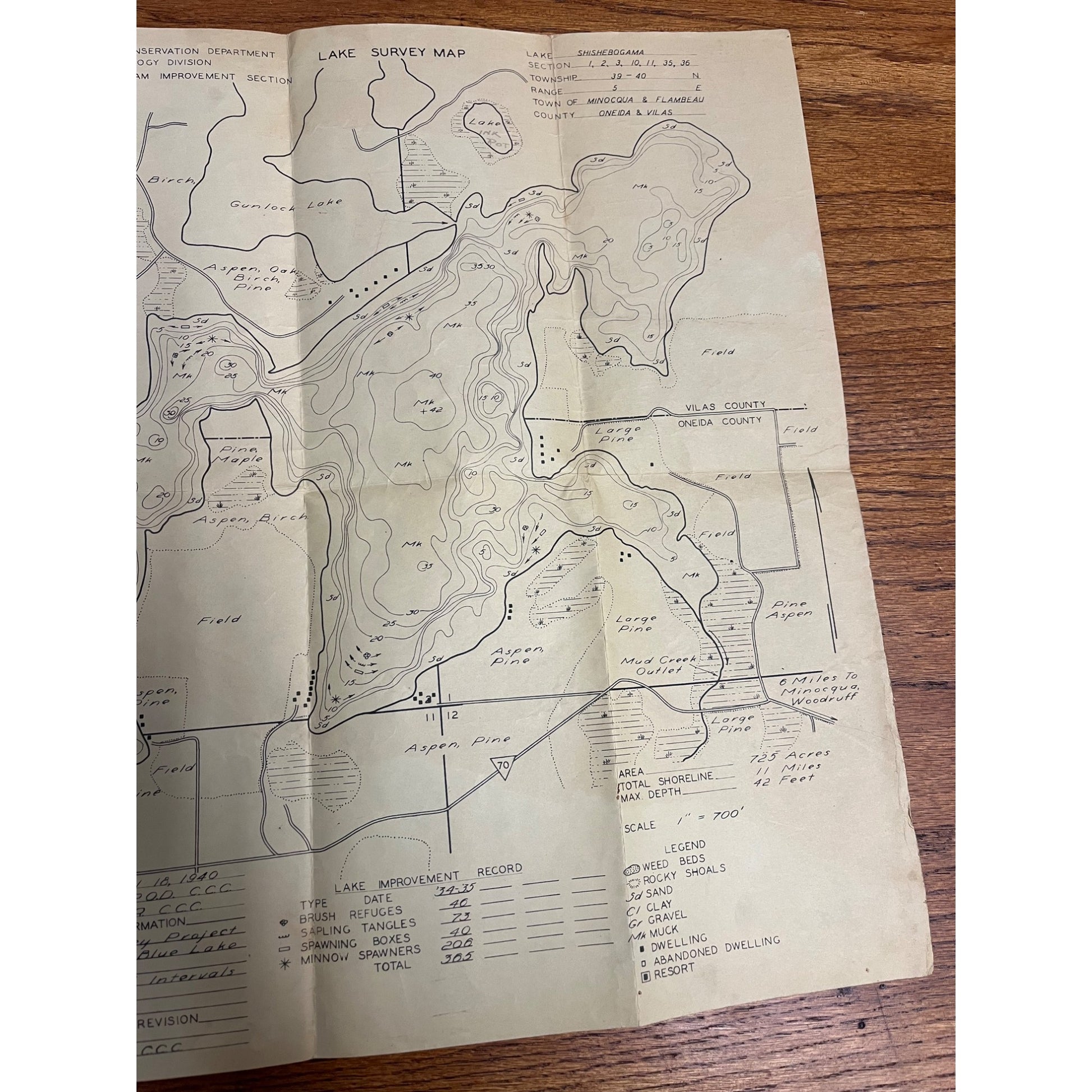 Original Civilian Conservation Corps CCC Lake Shishebogama Survey Map