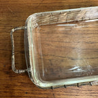 Vintage Pyrex Casserole Dish w/ Woven Silver Plated Wire Basket Carrier Holder