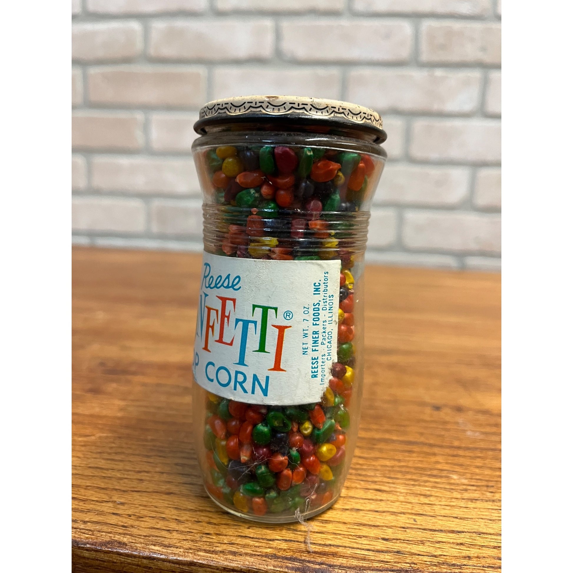 Vintage 1960s Reese Confetti Popcorn Glass Jar NOS Full Unopened Snack Display