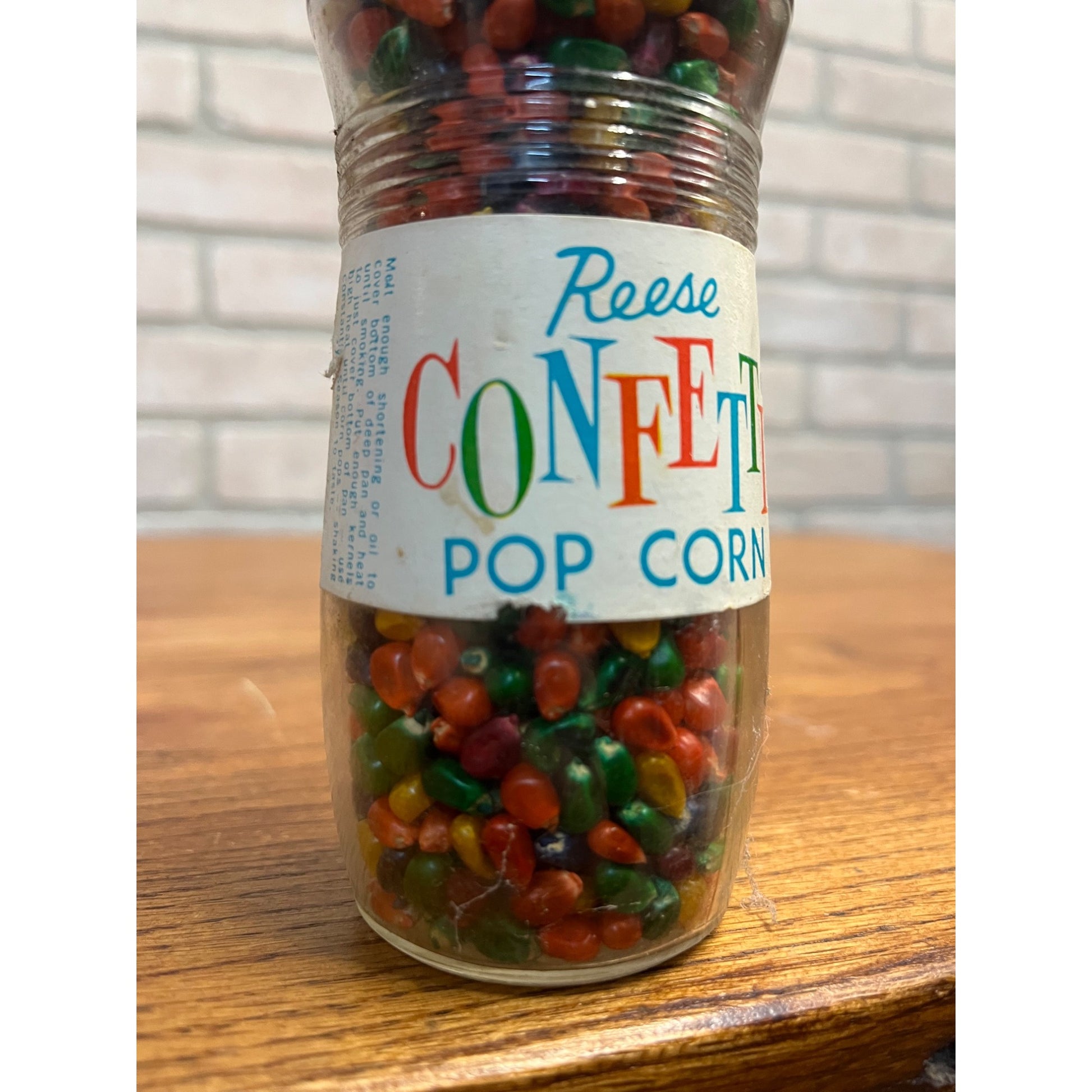 Vintage 1960s Reese Confetti Popcorn Glass Jar NOS Full Unopened Snack Display