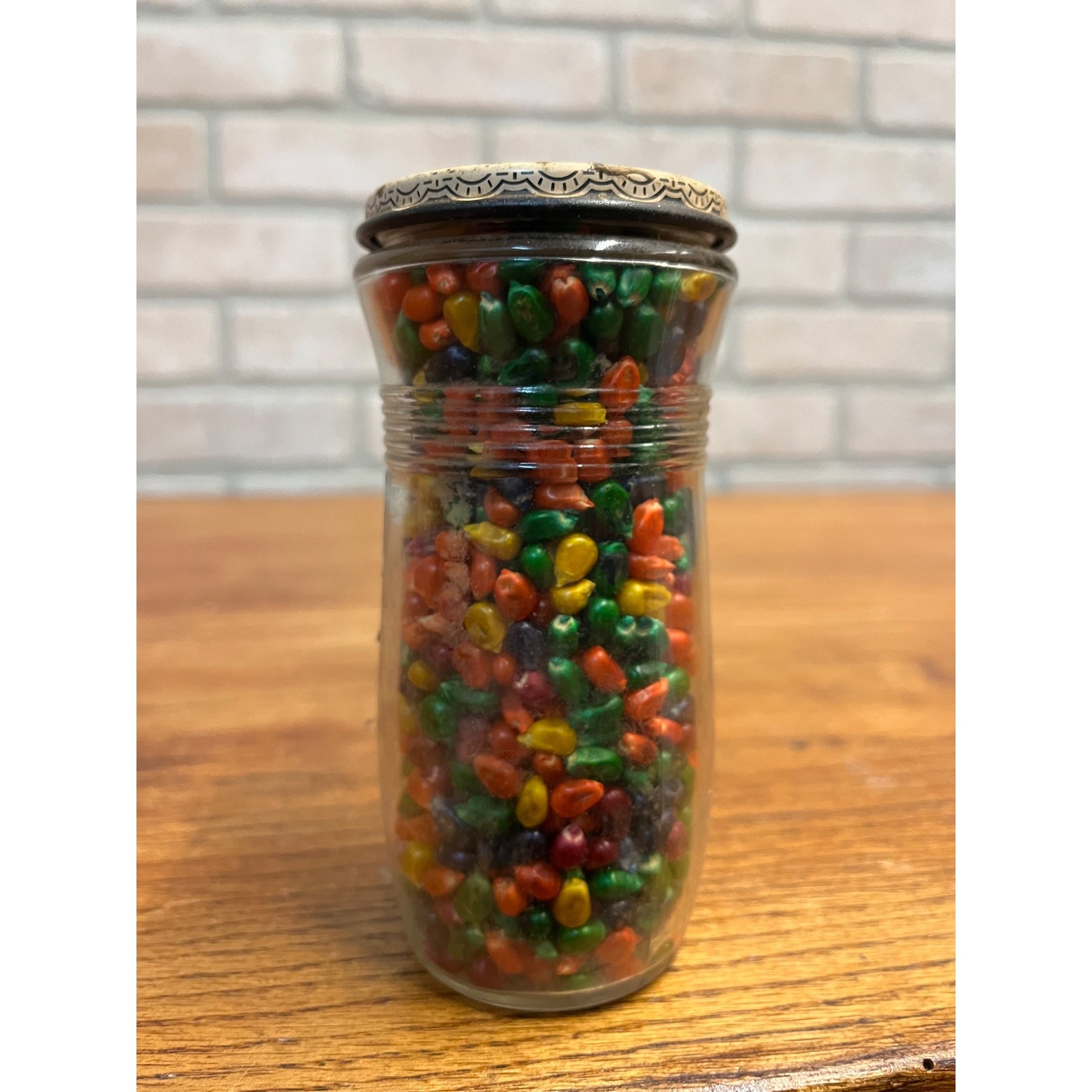 Vintage 1960s Reese Confetti Popcorn Glass Jar NOS Full Unopened Snack Display