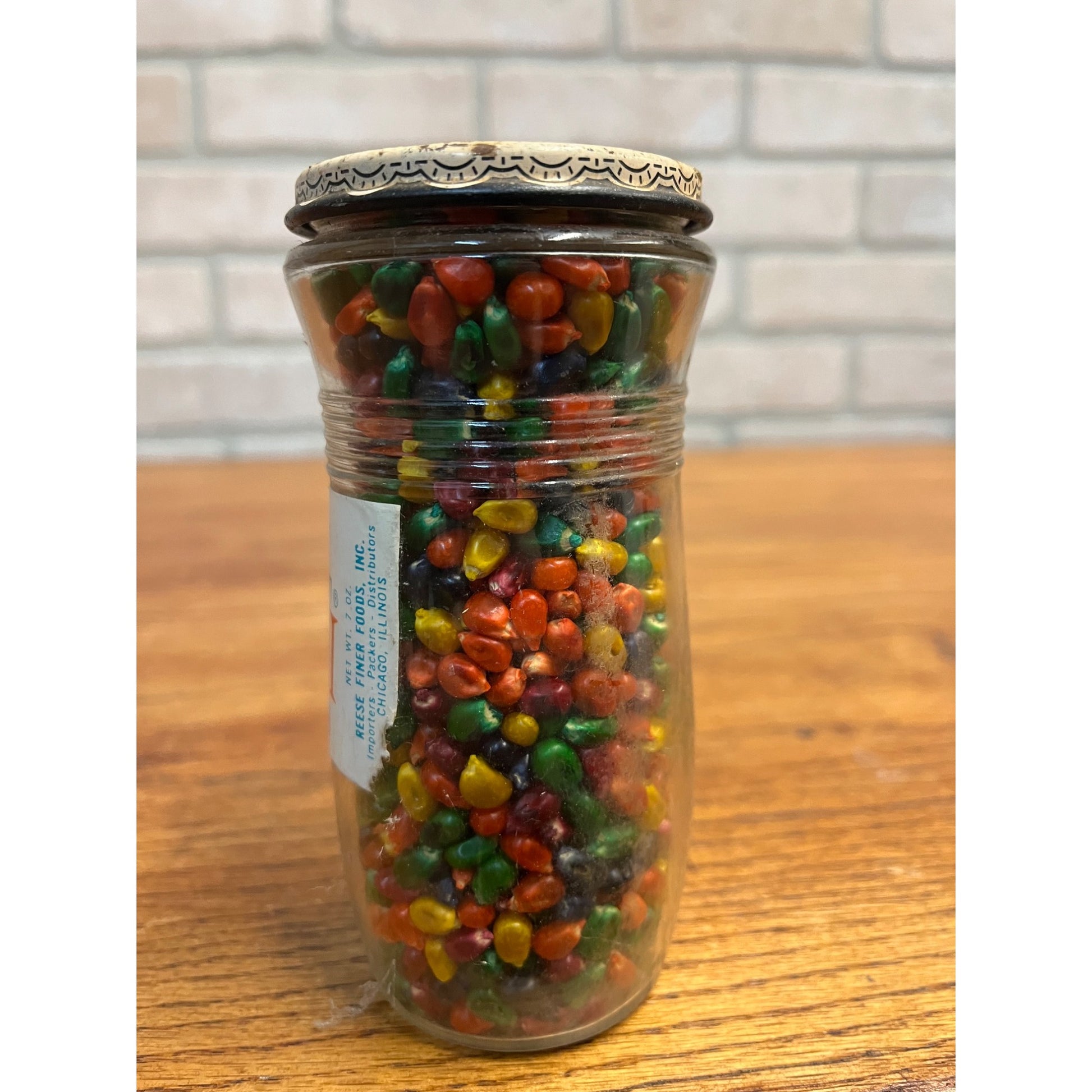 Vintage 1960s Reese Confetti Popcorn Glass Jar NOS Full Unopened Snack Display
