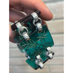Vintage Art Deco Green Carved Celluloid Bakelite Panel Bracelet Floral Iris Clasp