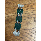 Vintage Art Deco Green Carved Celluloid Bakelite Panel Bracelet Floral Iris Clasp
