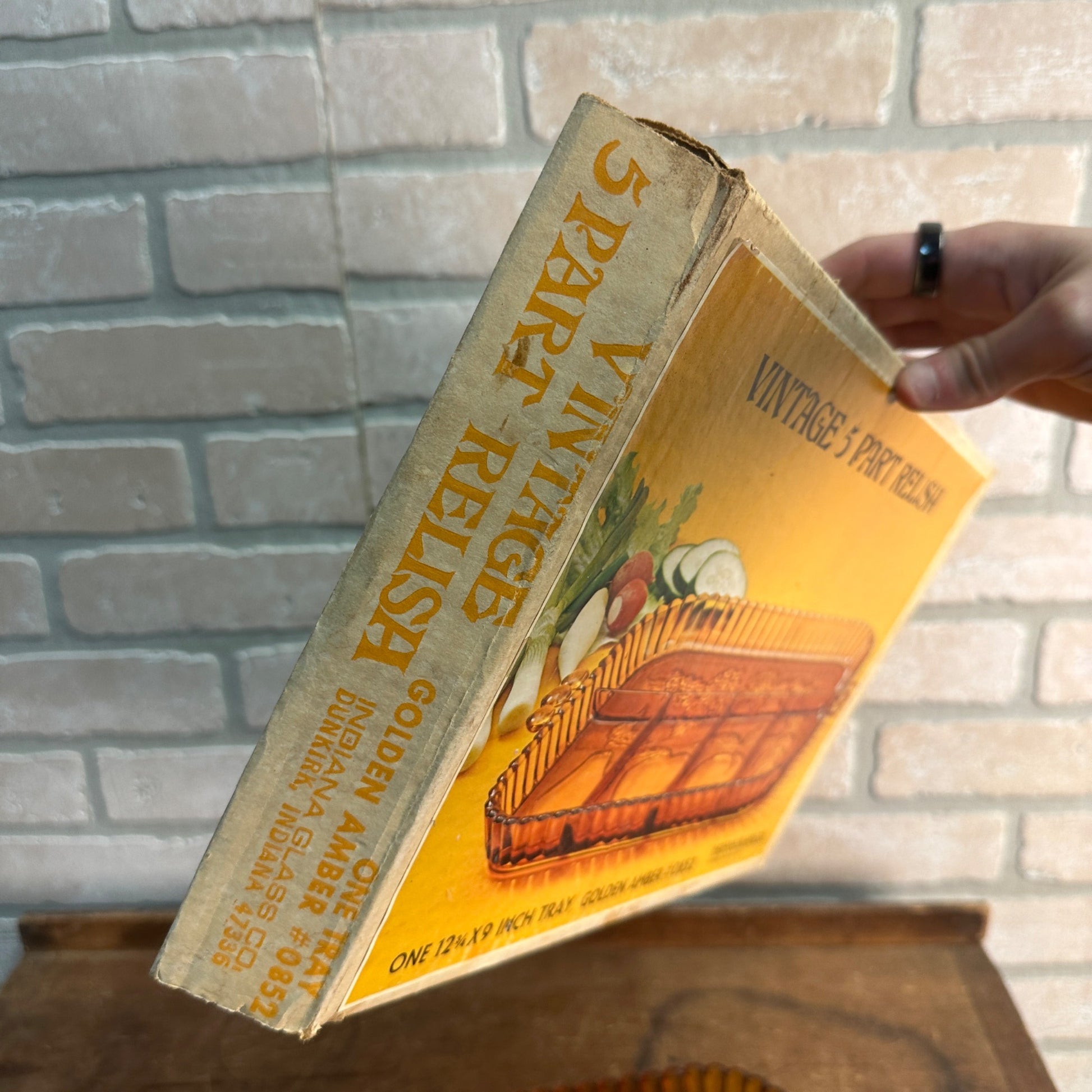 Vintage Indiana Glass Divided Relish Fruit Serving Dish Golden Amber 5 Part NOS